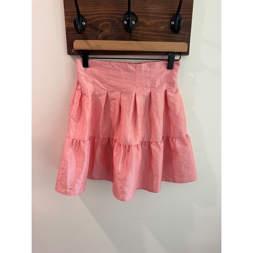 Topshop Pink Tiered Mini Skirt Pleated High Waist Elastic Back NWT US 2